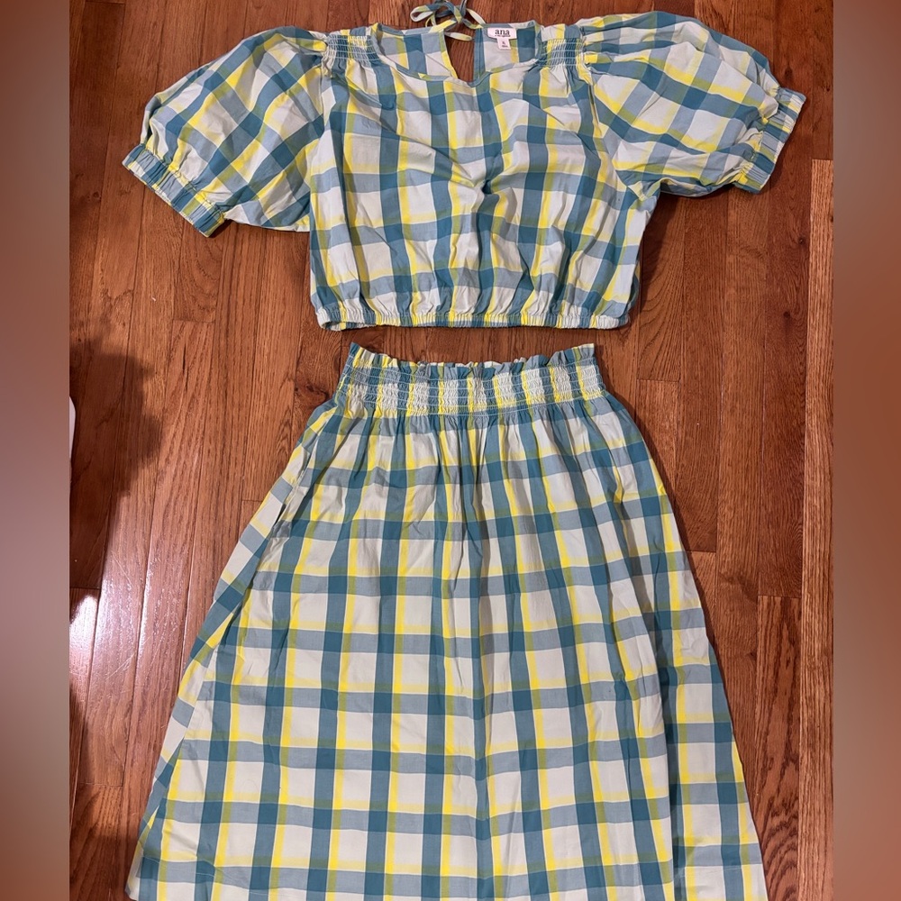 a.n.a Blue and Yellow Plaid Top with Tie Straps